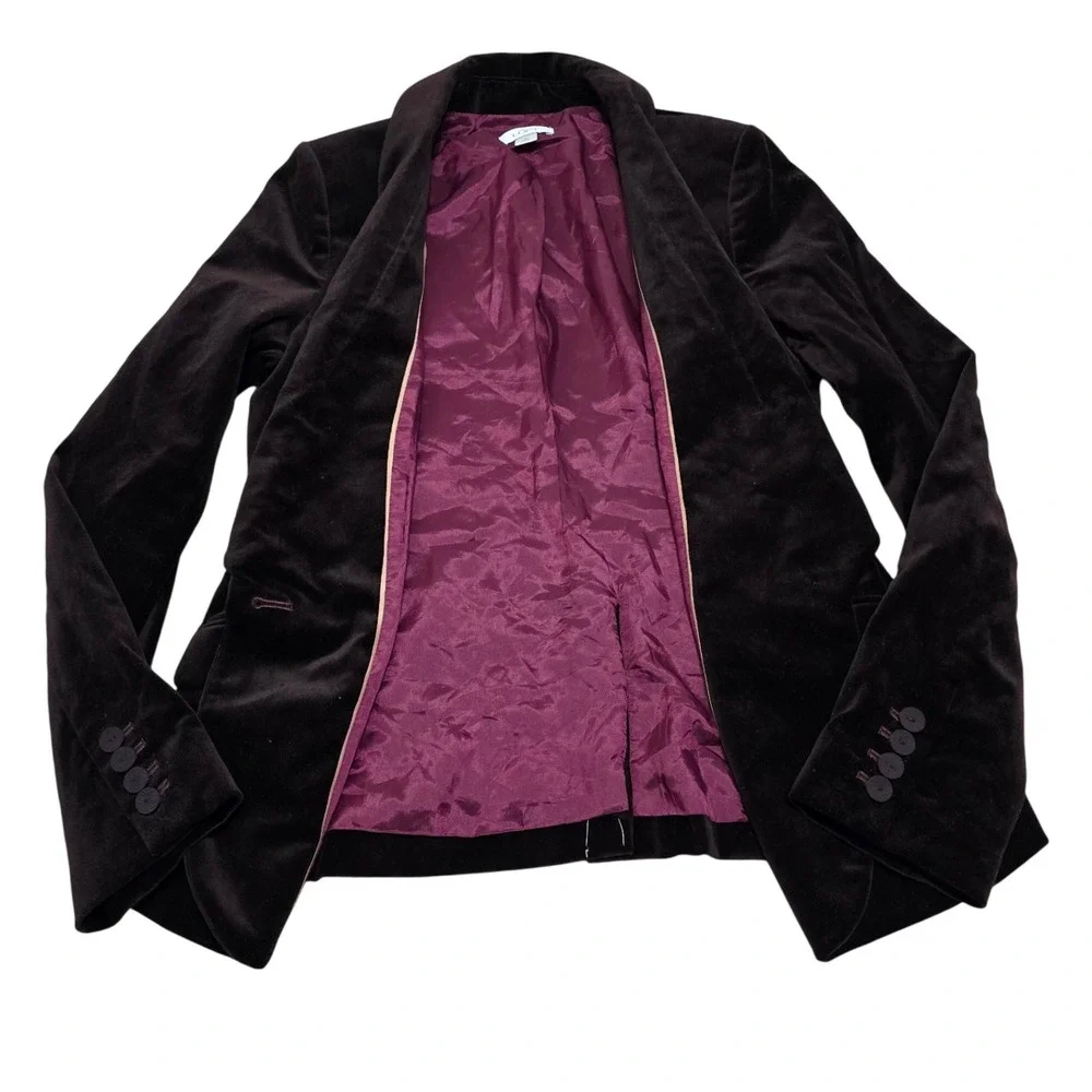 Ann Taylor LOFT Velvet Blazer Jacket Deep Plum Shawl Collar Single Button Size 8